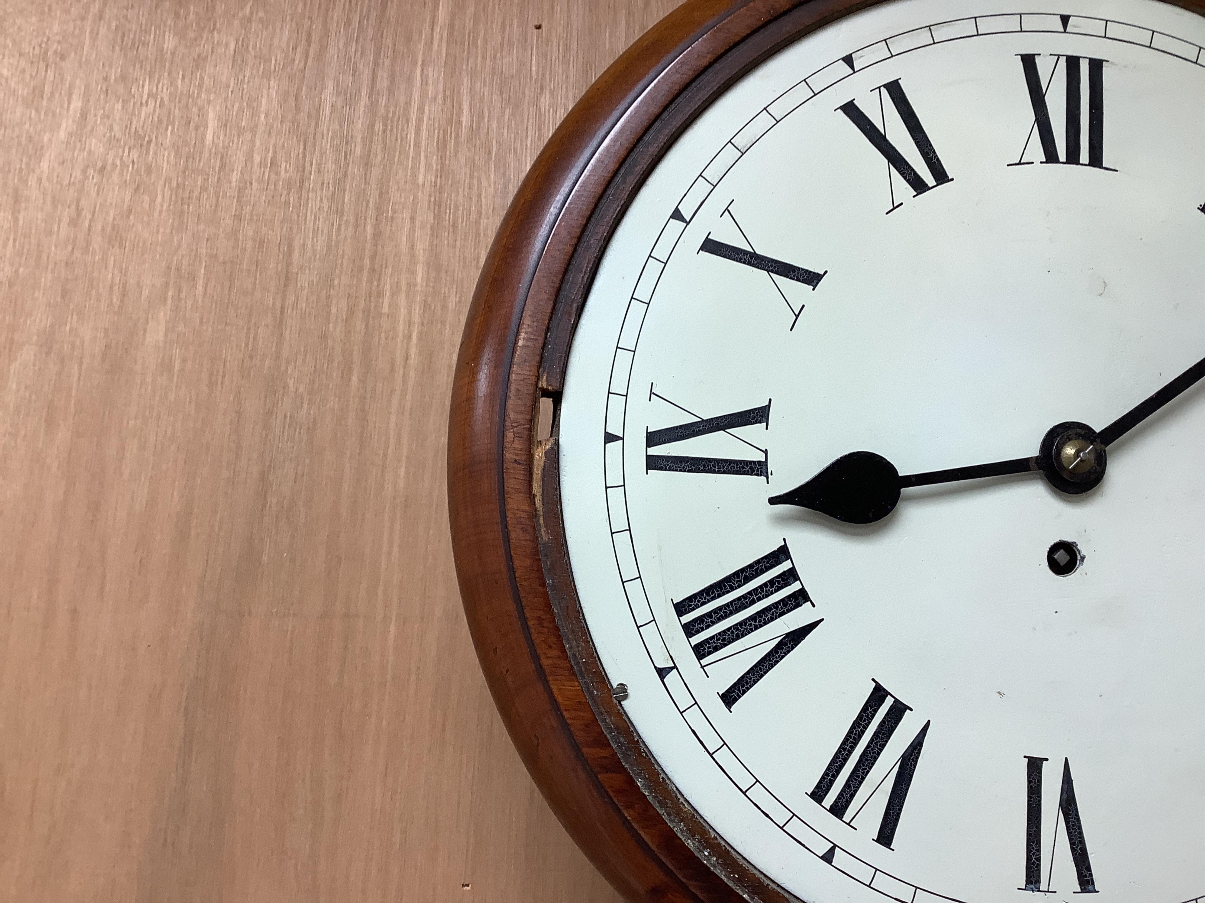 A Victorian walnut drop dial fusee wall timepiece, 47cm